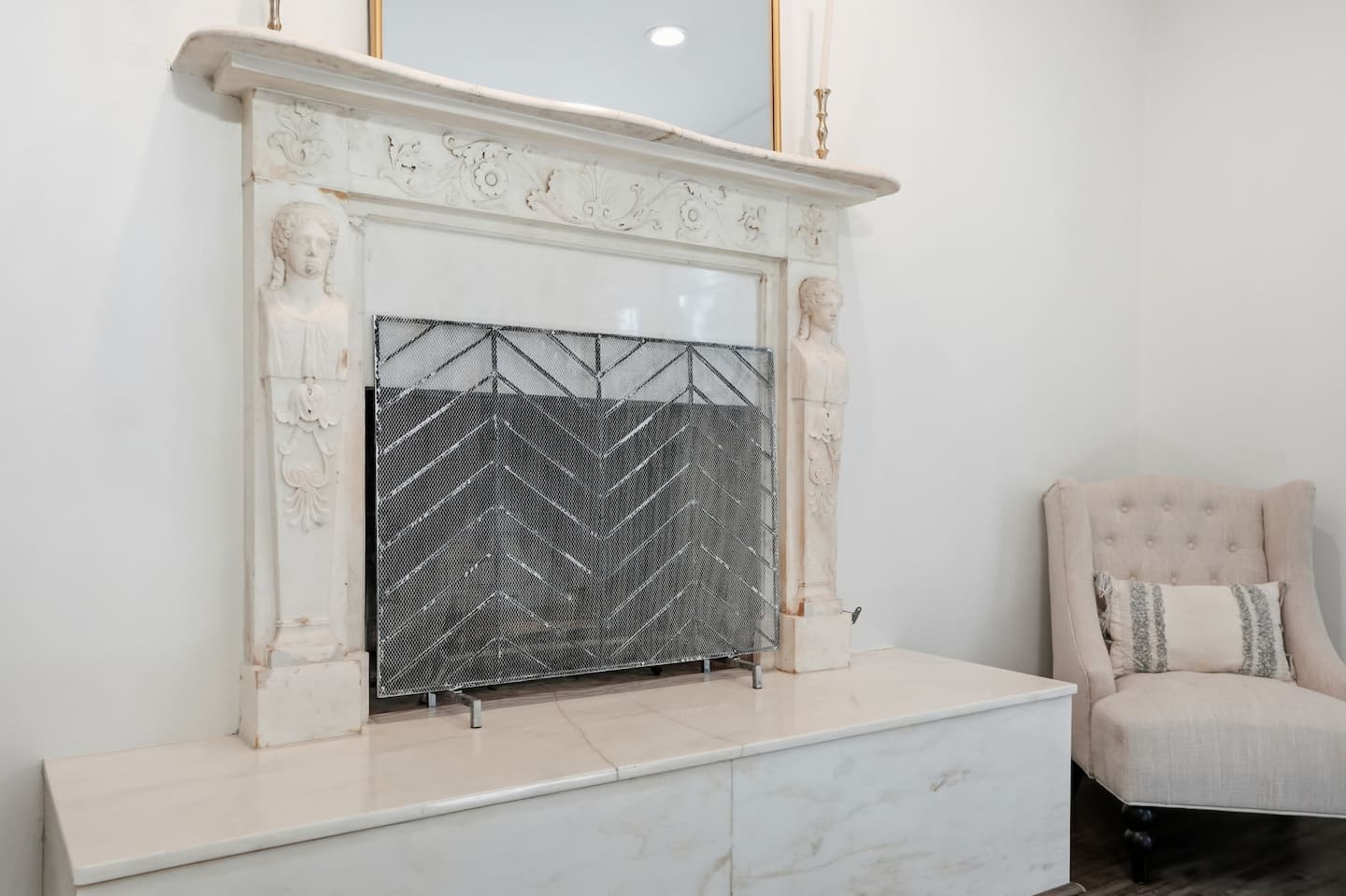 The marble fireplace — Lakeview Estate
